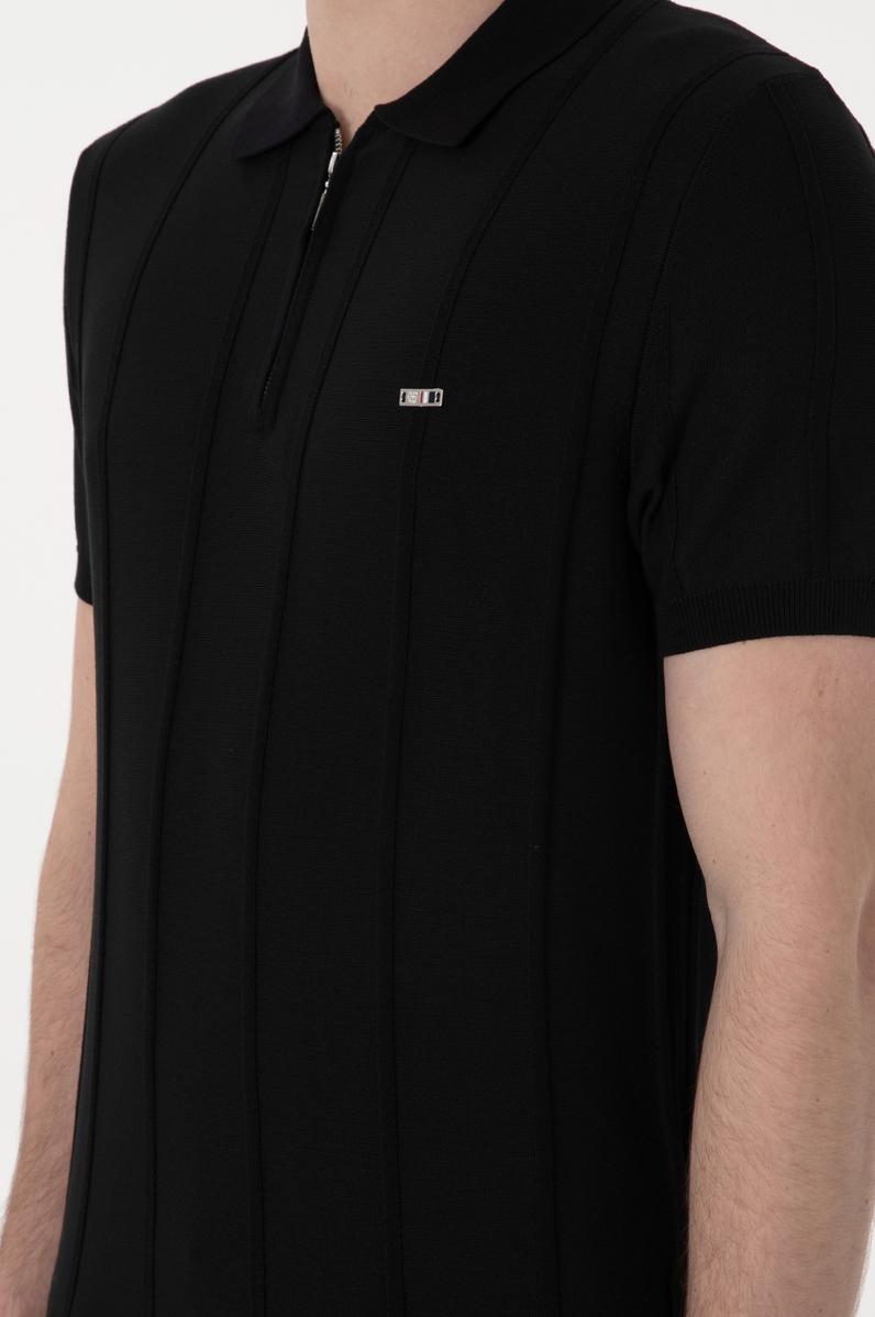 Erkek Slim Fit Polo Yaka Siyah Tişört