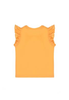 Kız Çocuk Turuncu Bisiklet Yaka Pamuk Fırfırlı Çiçek Baskılı Tişört - 50306227005