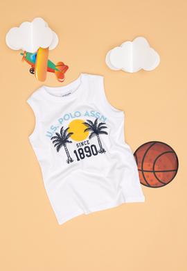 Erkek Çocuk Beyaz Kolsuz Bisikelt Yaka Tişört - 50307169014