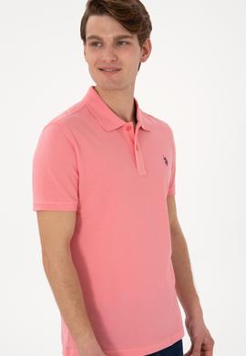 Erkek Slim Fit Polo Yaka Pembe Basic Tişört - 50297984184