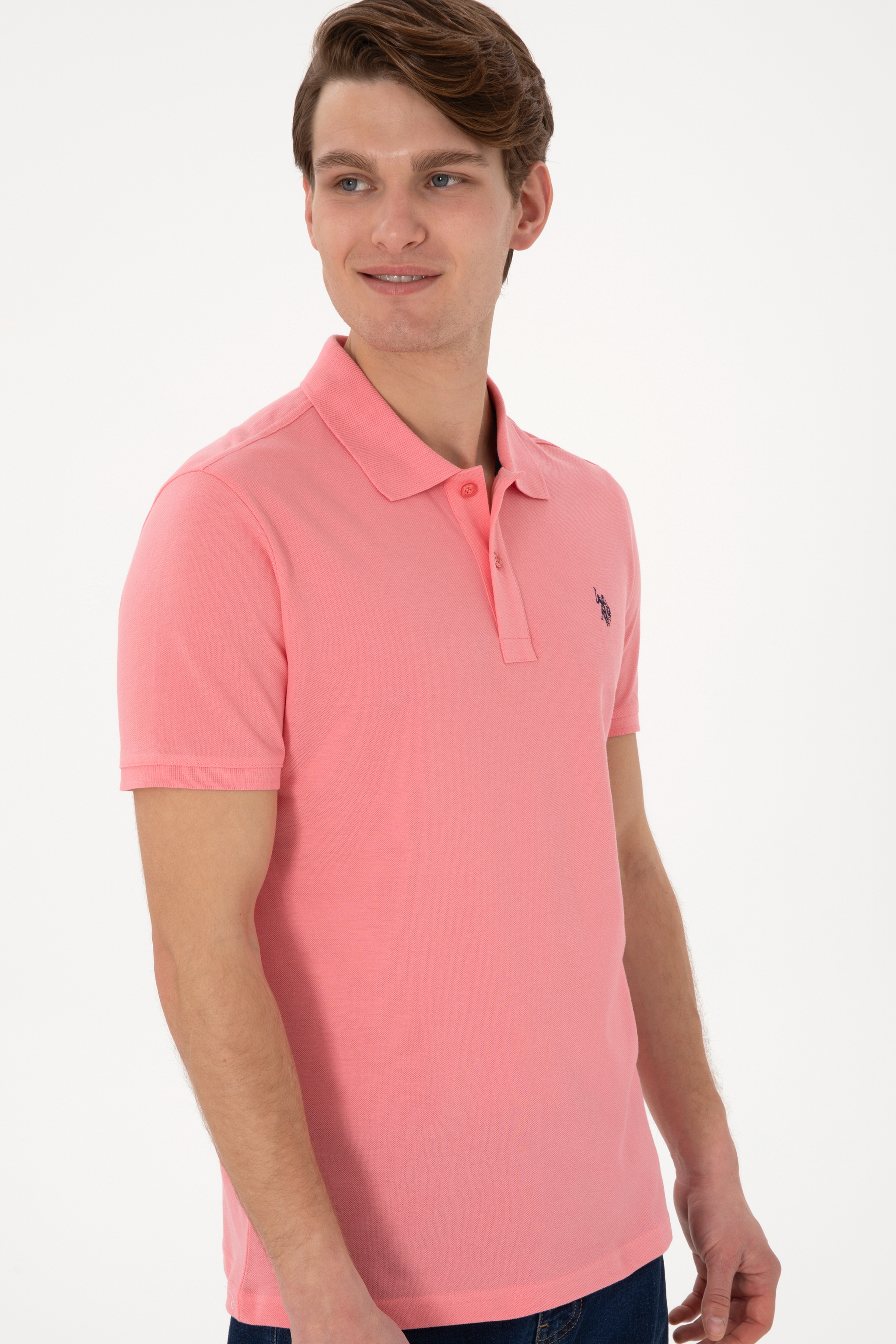 Erkek Slim Fit Polo Yaka Pembe Basic Tişört - Image 3