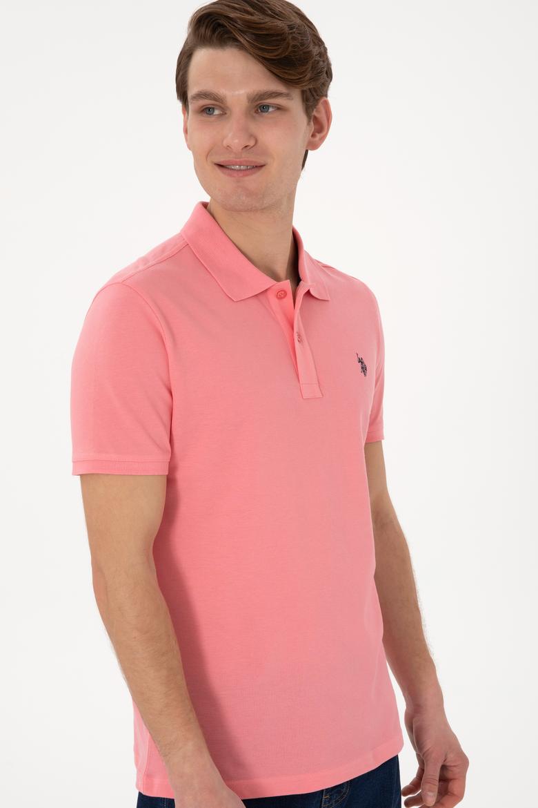 Erkek Slim Fit Polo Yaka Pembe Basic Tişört - 50297984184