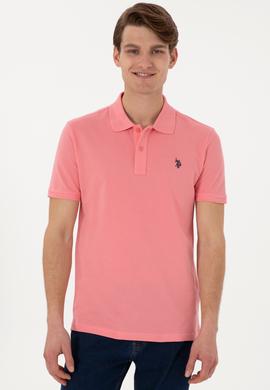 Erkek Slim Fit Polo Yaka Pembe Basic Tişört - 50297984184