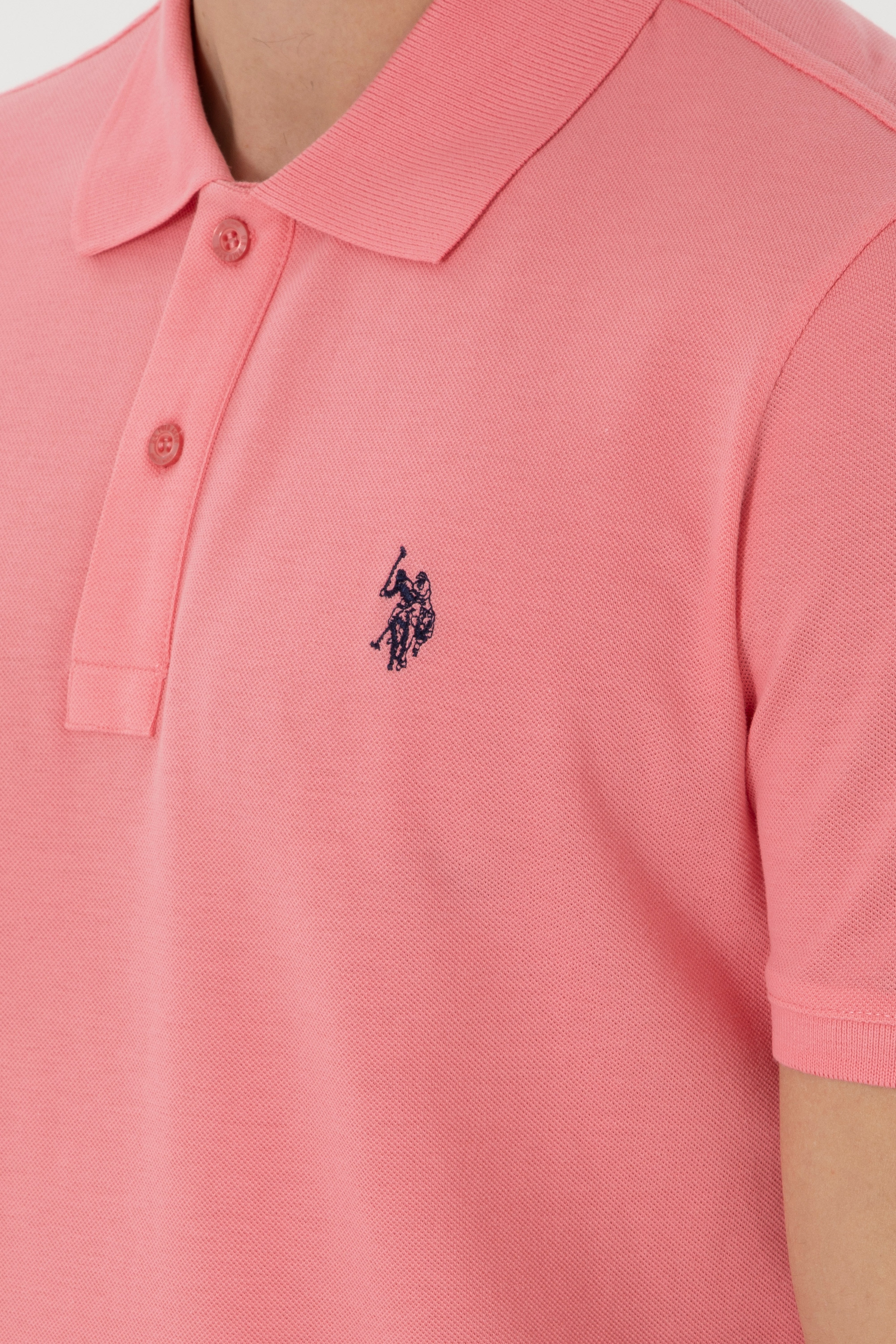 Erkek Slim Fit Polo Yaka Pembe Basic Tişört - Image 7