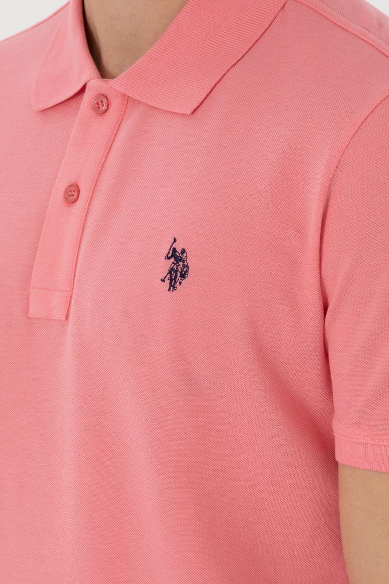 Erkek Slim Fit Polo Yaka Pembe Basic Tişört - 50297984184