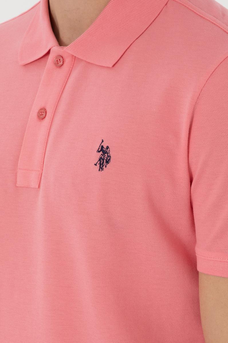 Erkek Slim Fit Polo Yaka Pembe Basic Tişört