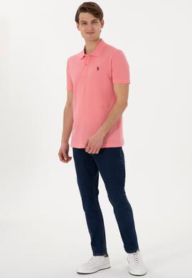 Erkek Slim Fit Polo Yaka Pembe Basic Tişört - 50297984184