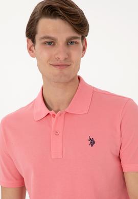 Erkek Slim Fit Polo Yaka Pembe Basic Tişört - 50297984184