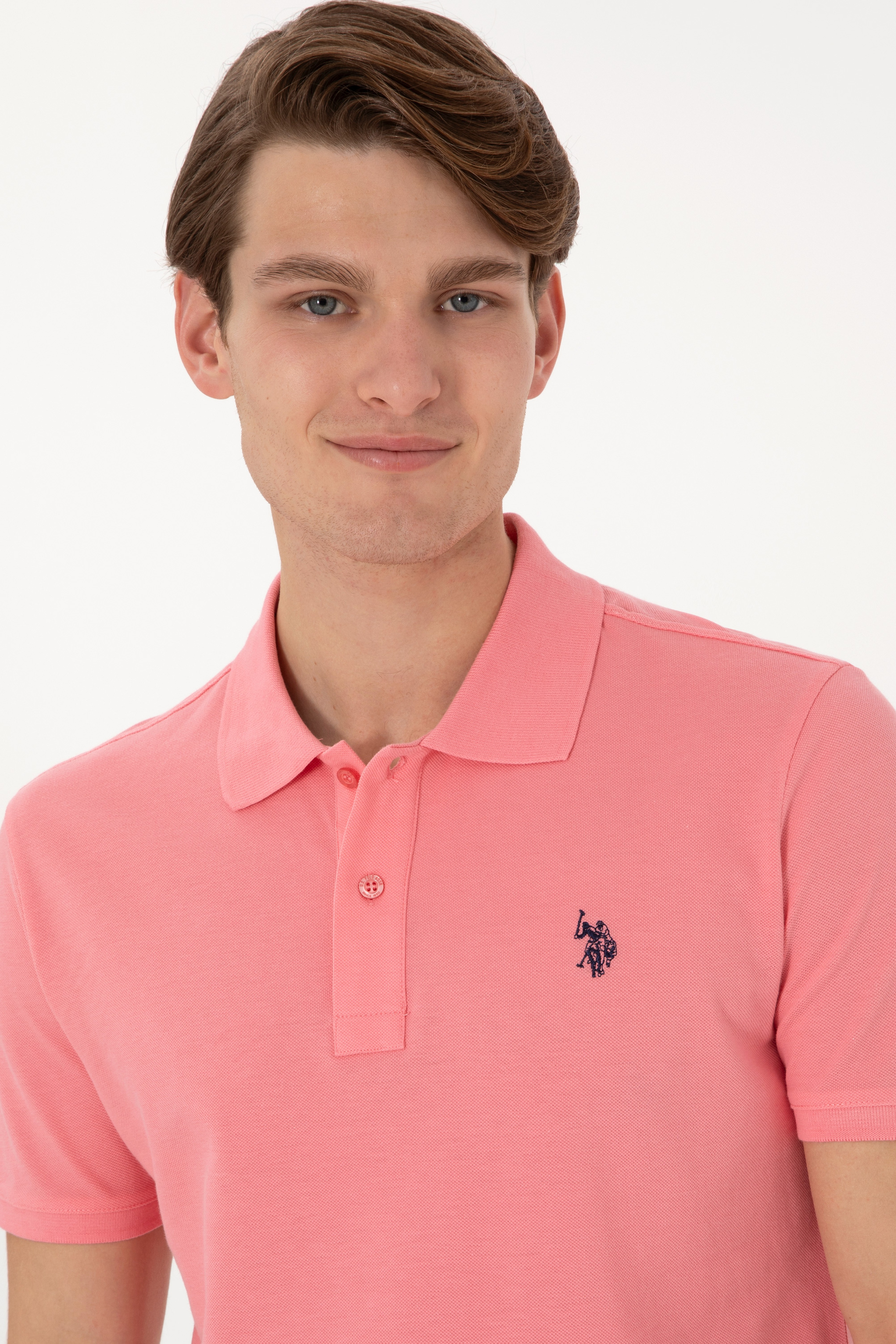 Erkek Slim Fit Polo Yaka Pembe Basic Tişört - Image 2