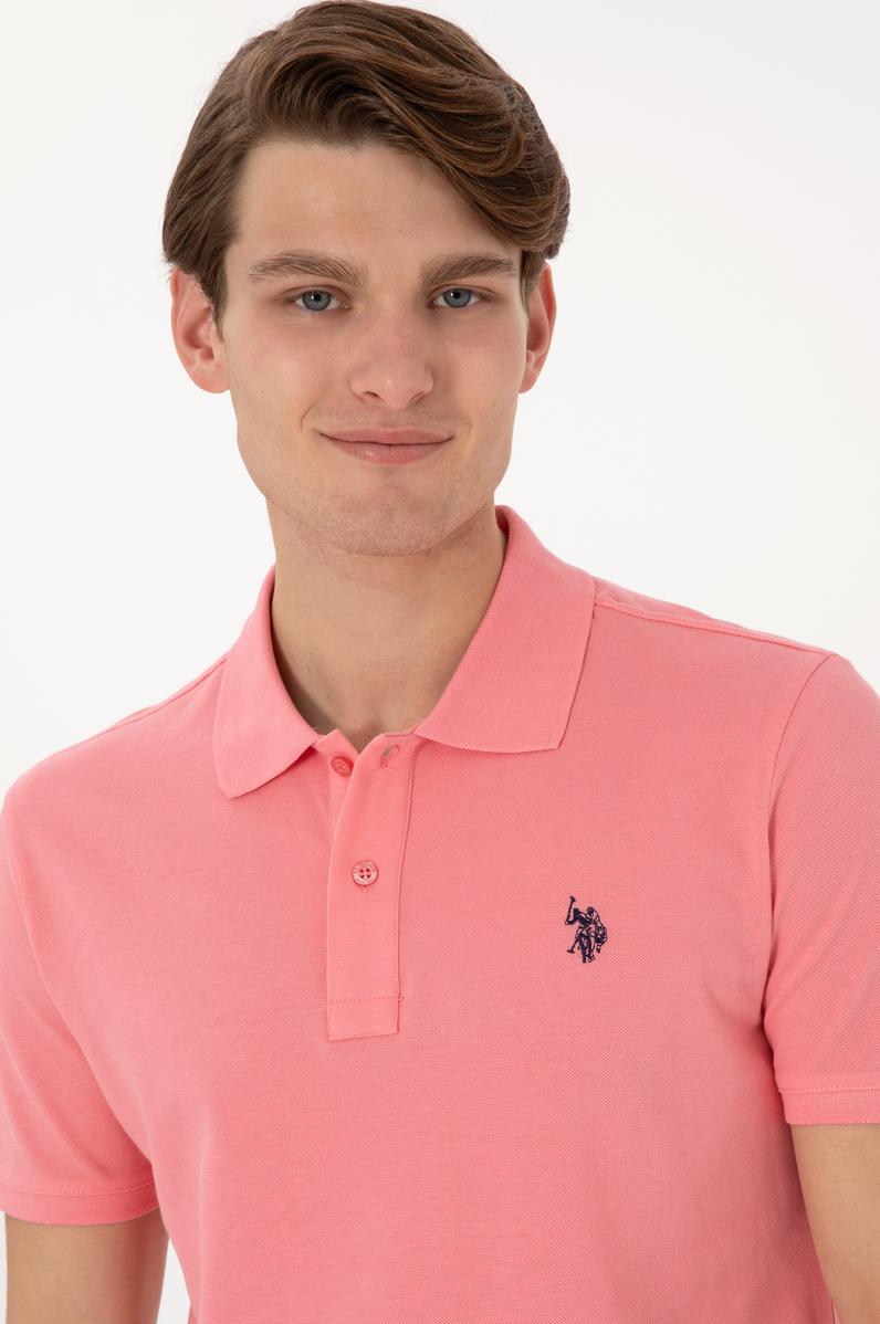 Erkek Slim Fit Polo Yaka Pembe Basic Tişört