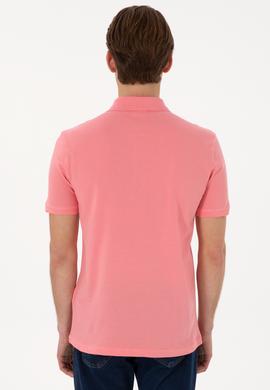 Erkek Slim Fit Polo Yaka Pembe Basic Tişört - 50297984184