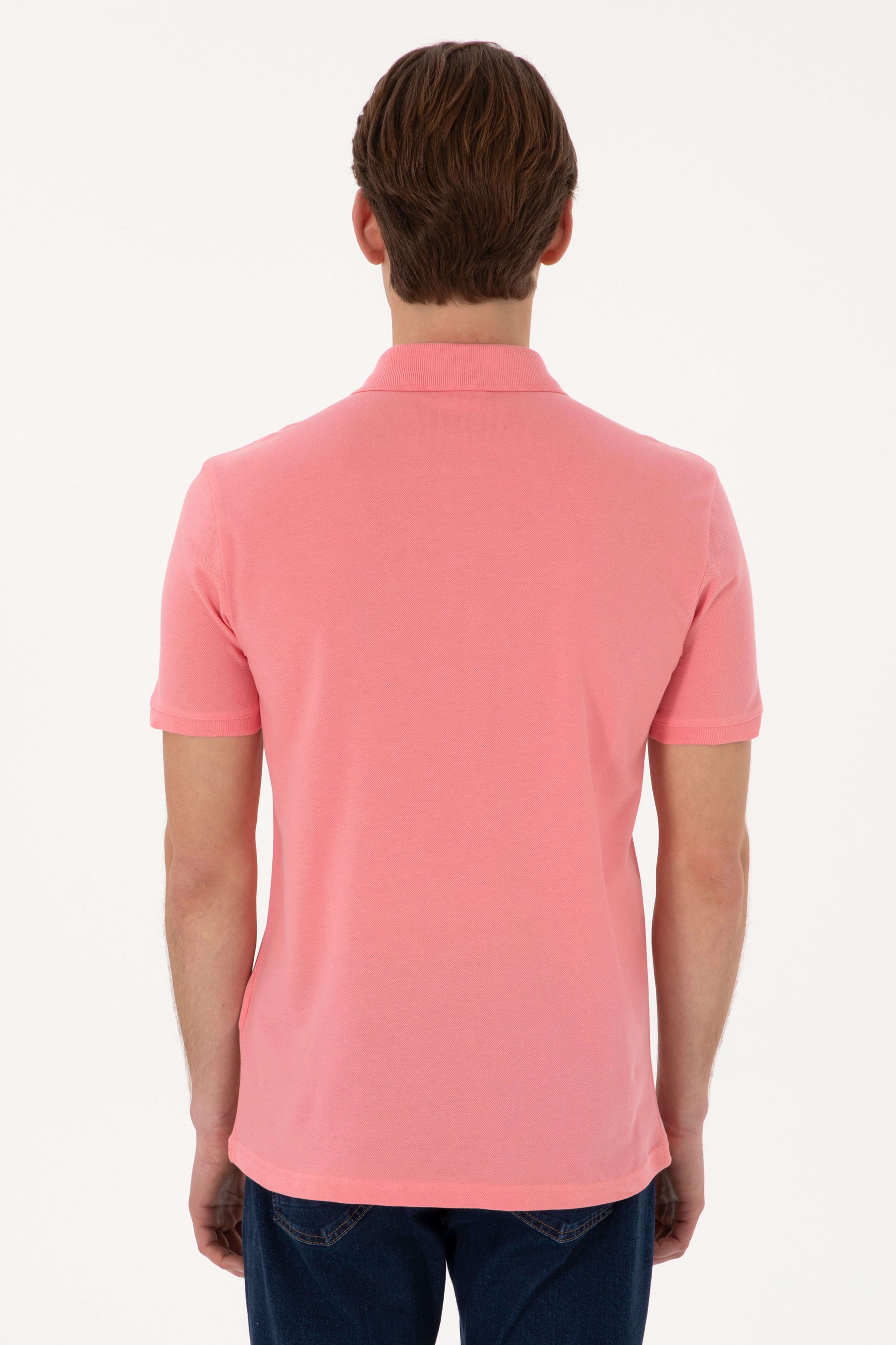 Erkek Slim Fit Polo Yaka Pembe Basic Tişört - Image 5