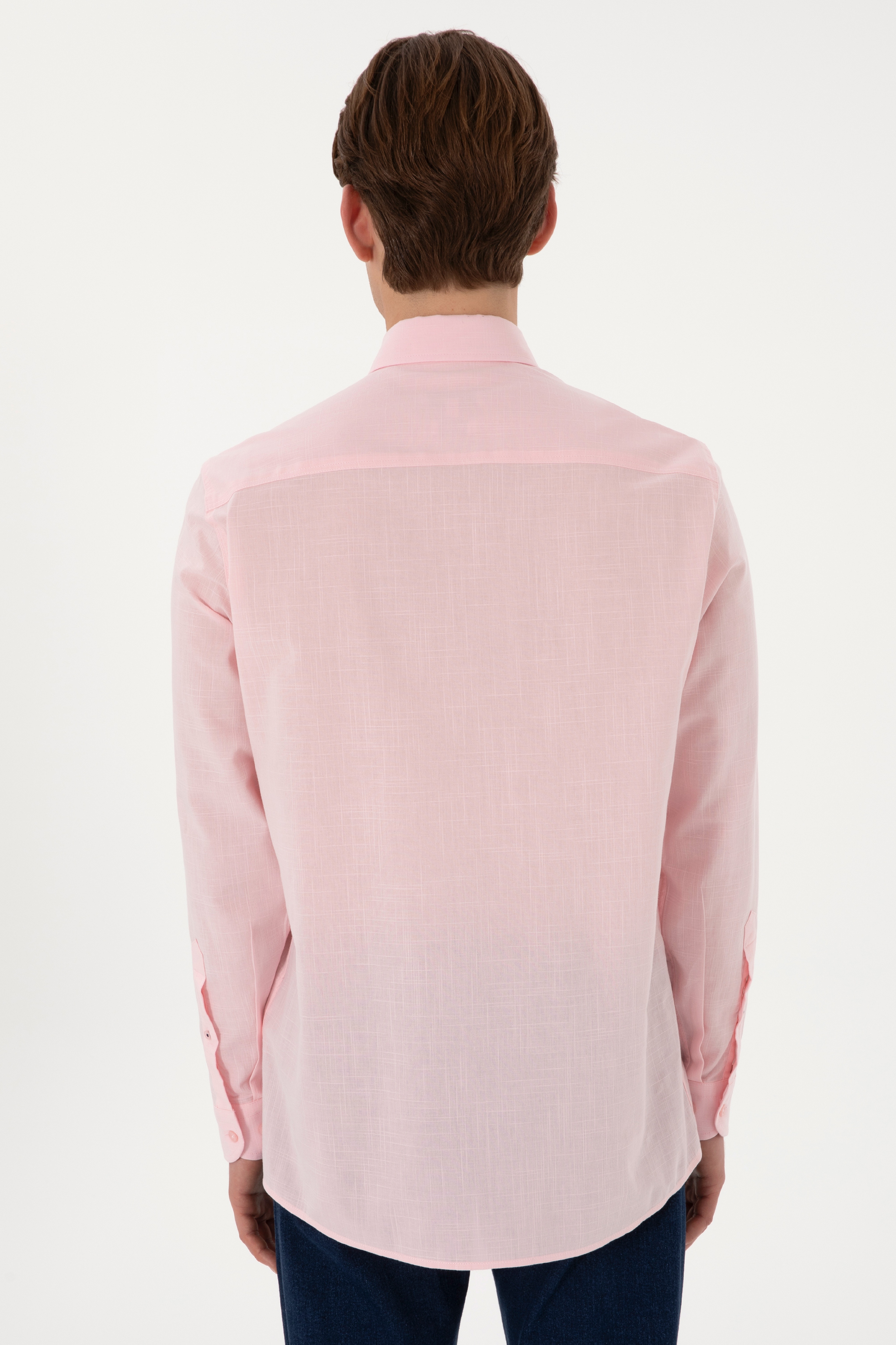 Erkek Açık Pembe Uzun Kollu Basic Gömlek - Image 5