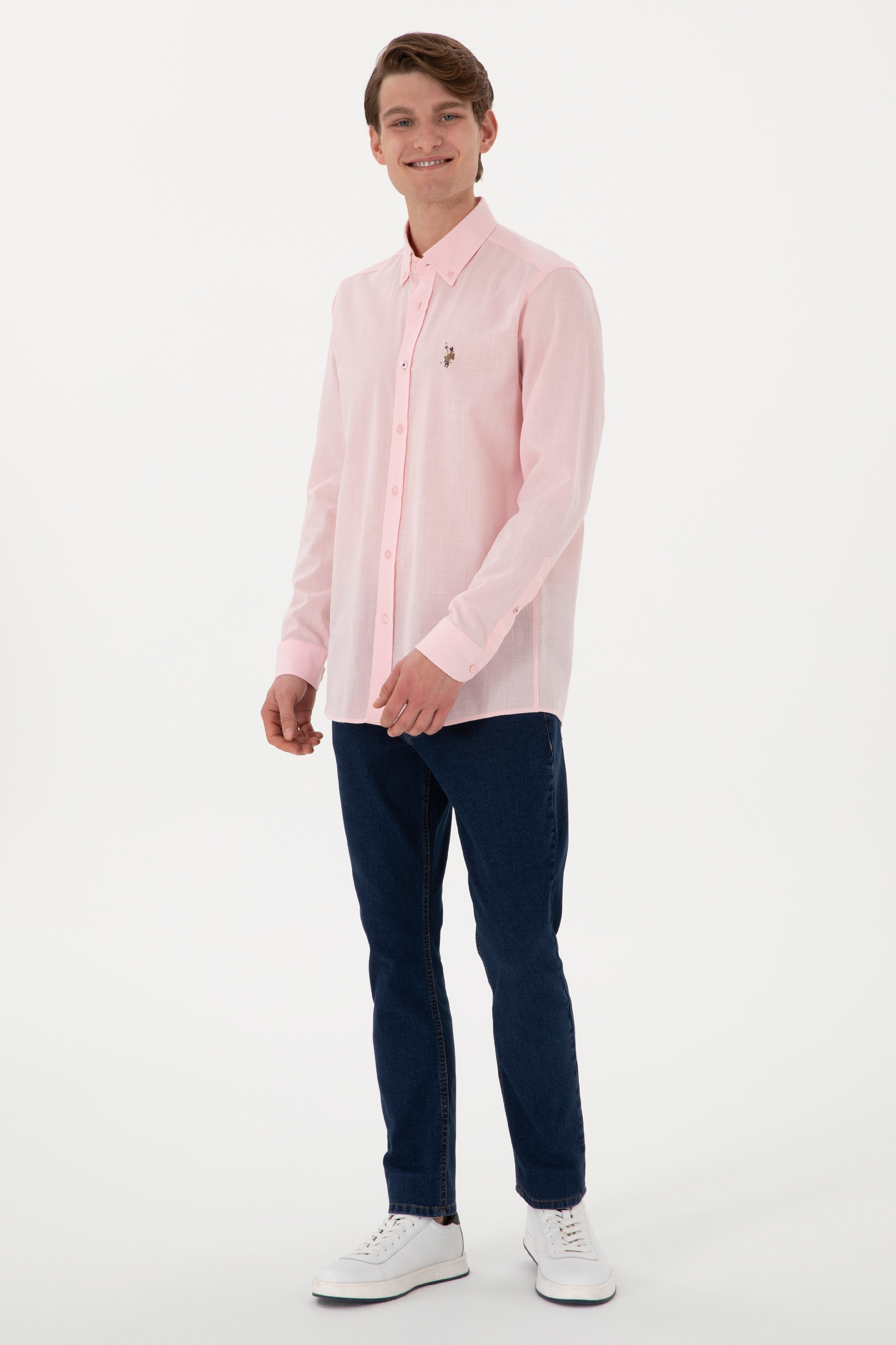Erkek Açık Pembe Uzun Kollu Basic Gömlek