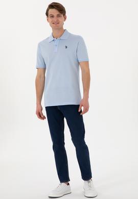 Erkek Regular Fit Polo Yaka Açık Mavi Basic Tişört - 50298016038