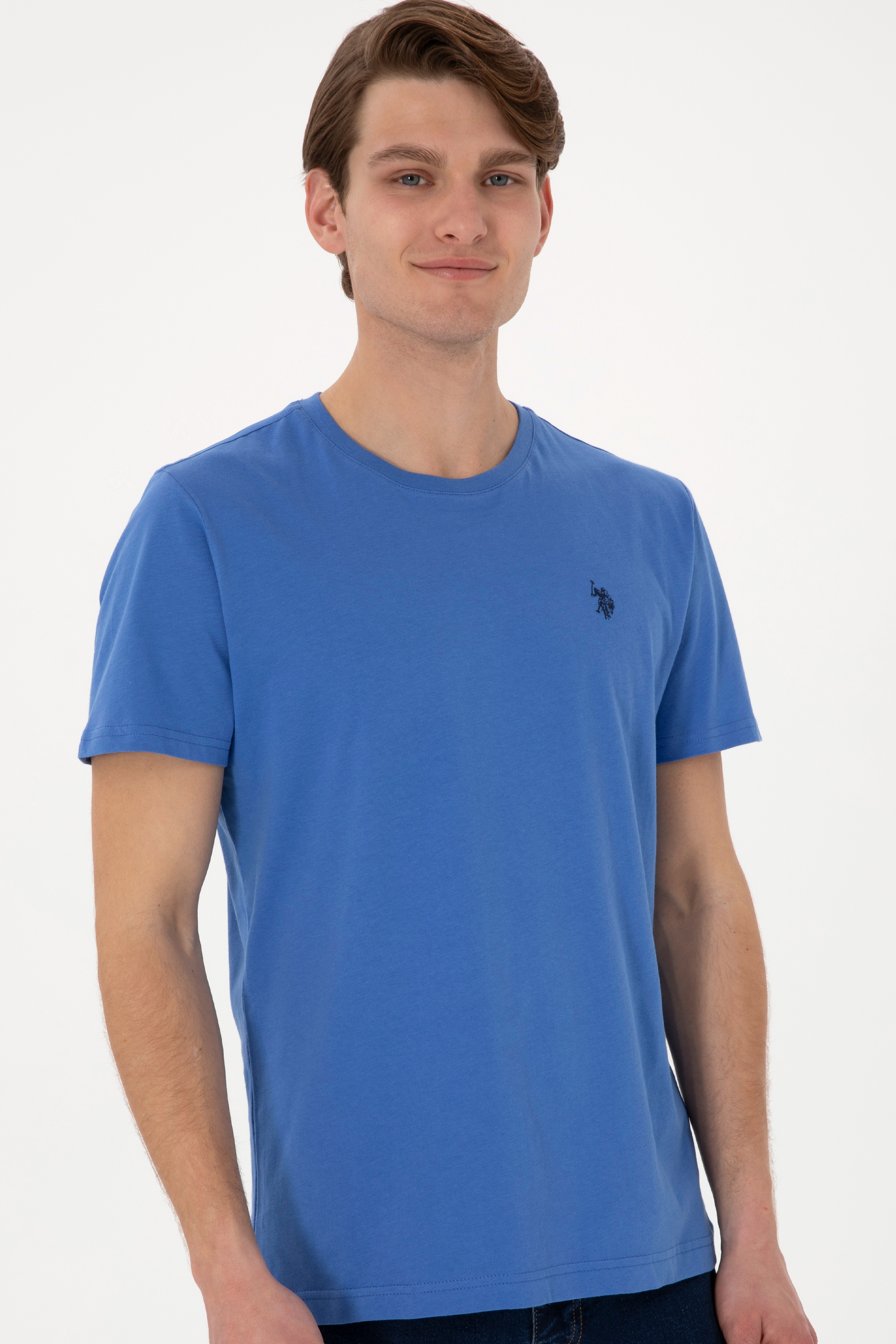 Erkek Regular Fit Bisiklet Yaka İndigo Basic Tişört - Image 3
