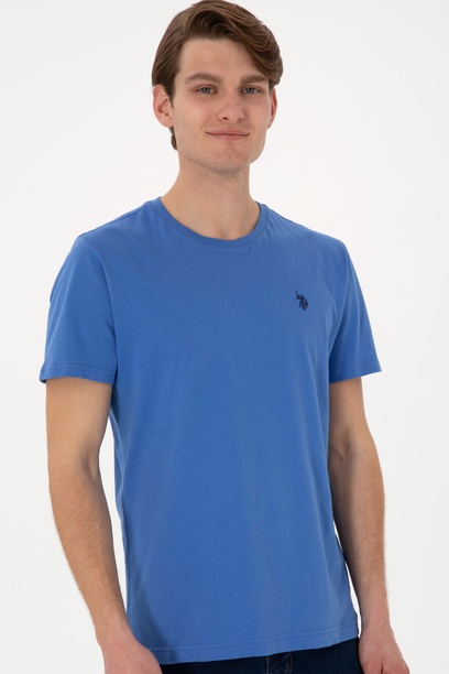 Erkek Regular Fit Bisiklet Yaka İndigo Basic Tişört