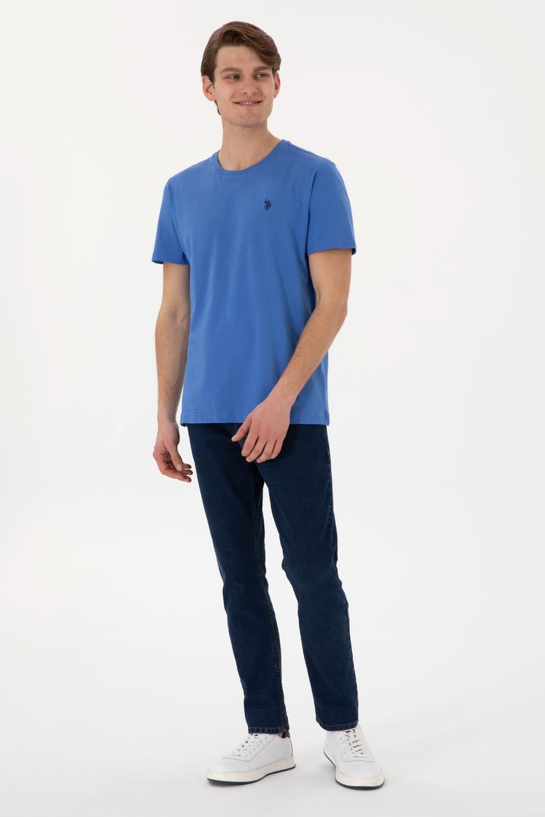 Erkek Regular Fit Bisiklet Yaka İndigo Basic Tişört - 50298035047