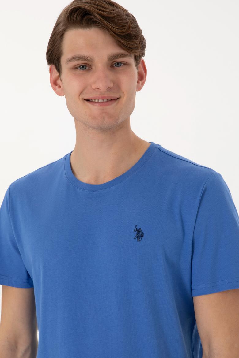 Erkek Regular Fit Bisiklet Yaka İndigo Basic Tişört - 50298035047