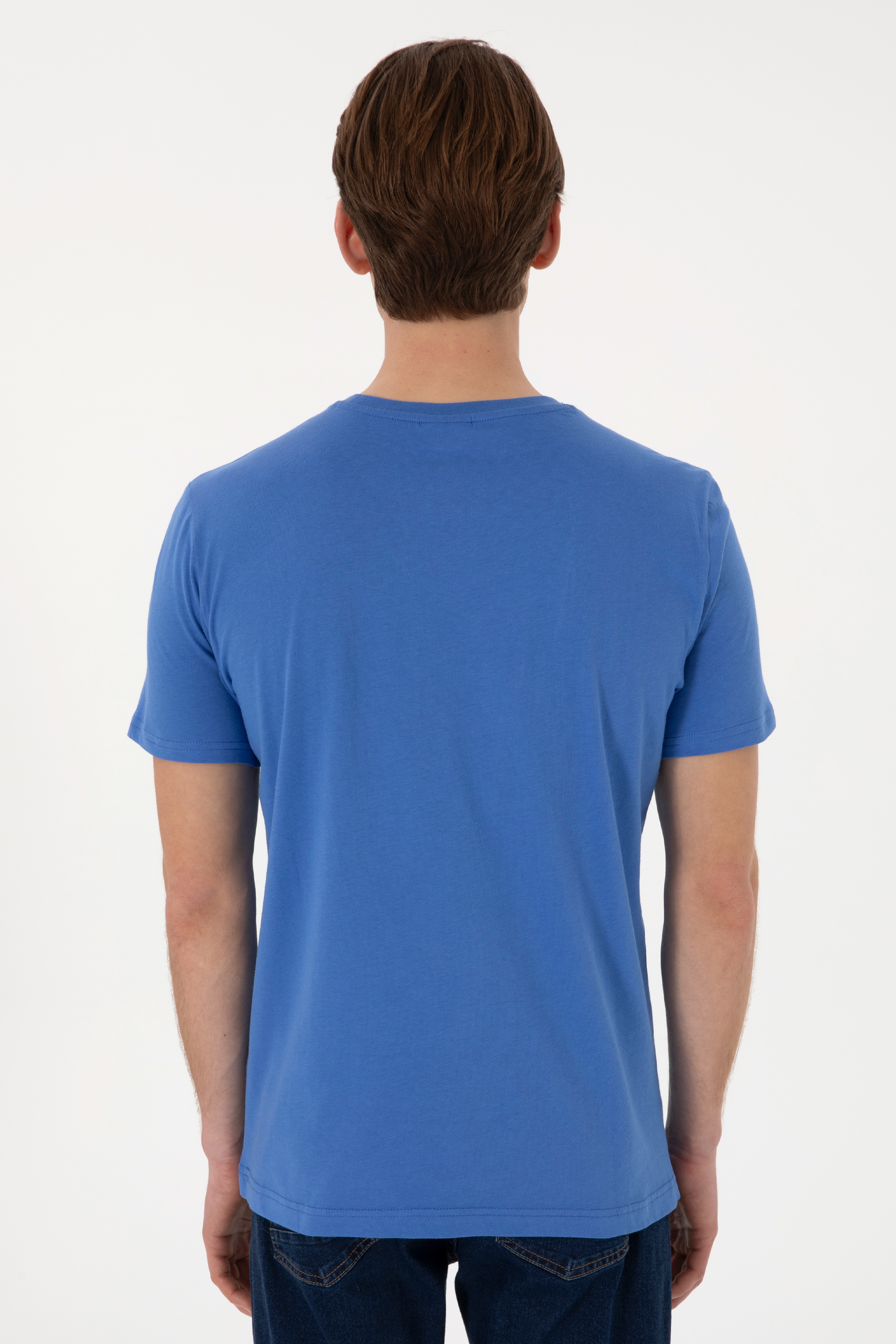 Erkek Regular Fit Bisiklet Yaka İndigo Basic Tişört