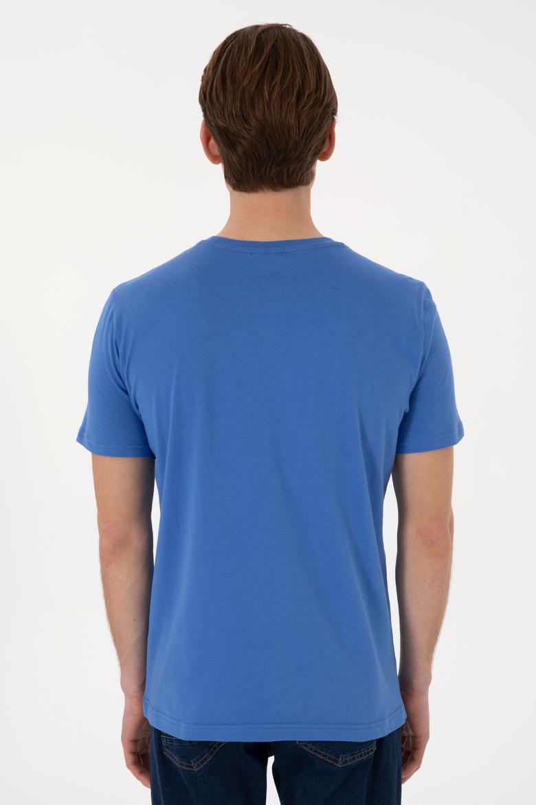 Erkek Regular Fit Bisiklet Yaka İndigo Basic Tişört - 50298035047