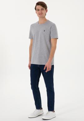 Erkek Regular Fit Bisiklet Yaka Gri Basic Tişört - 50298035017