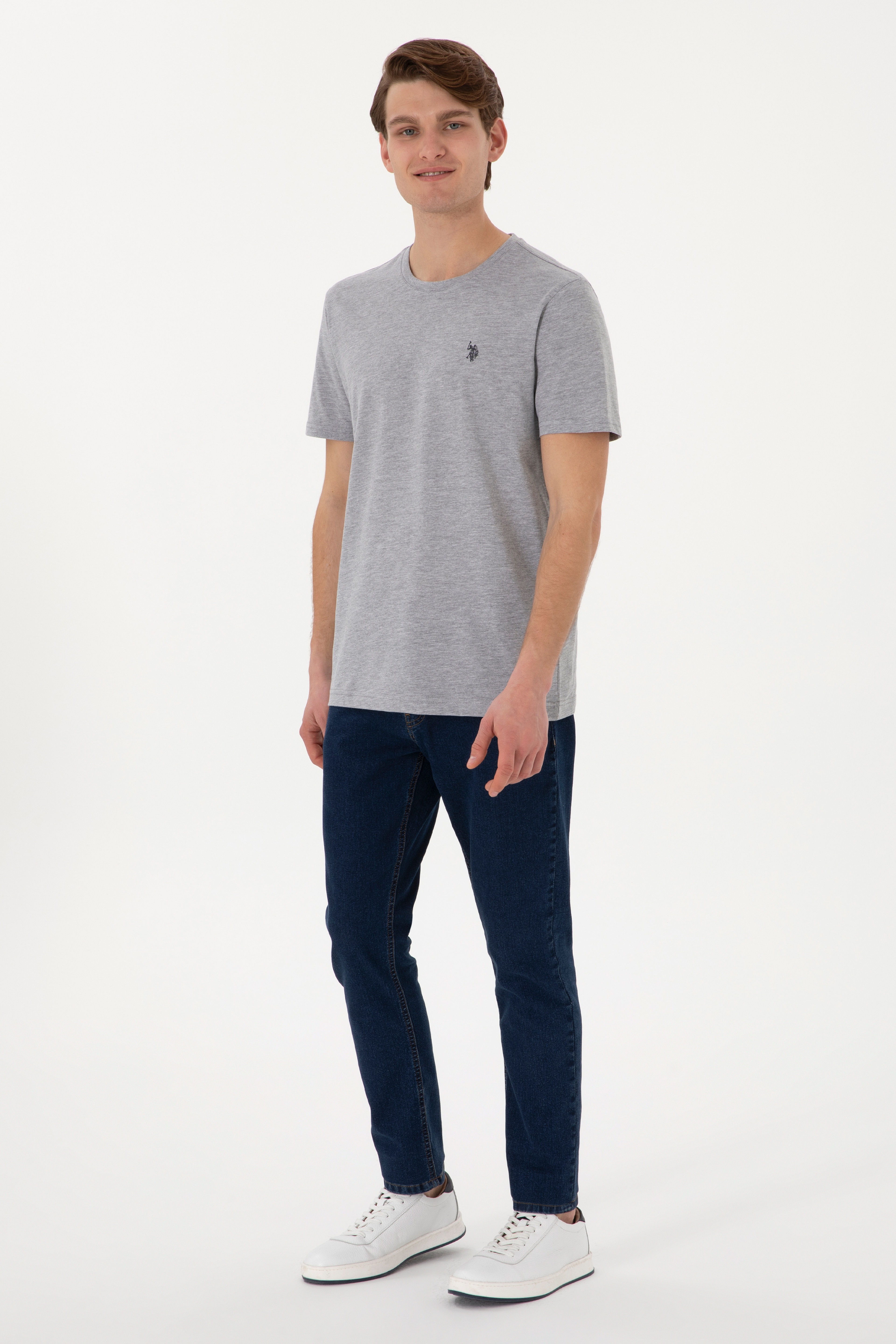 Erkek Regular Fit Bisiklet Yaka Gri Basic Tişört - Image 4