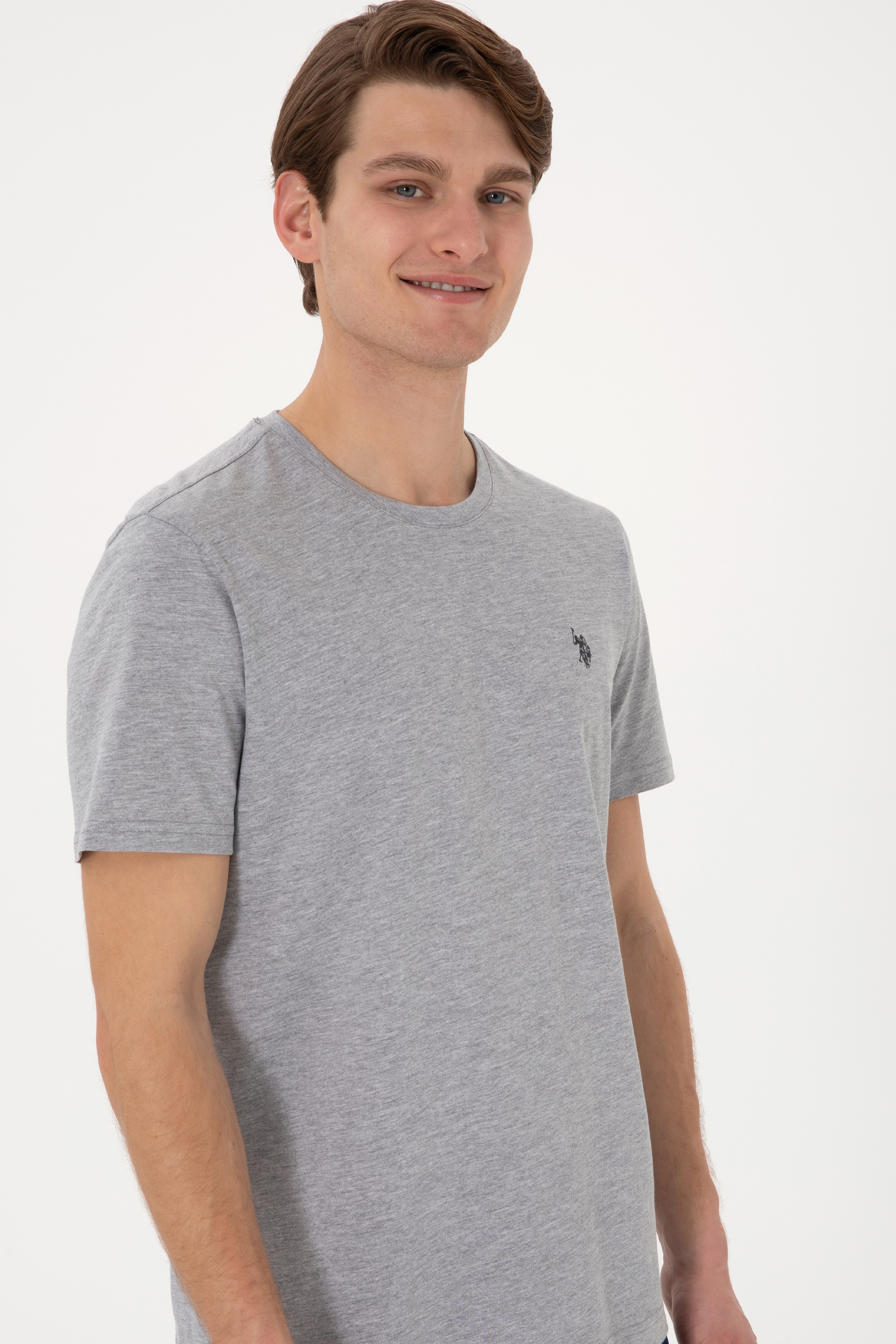 Erkek Regular Fit Bisiklet Yaka Gri Basic Tişört