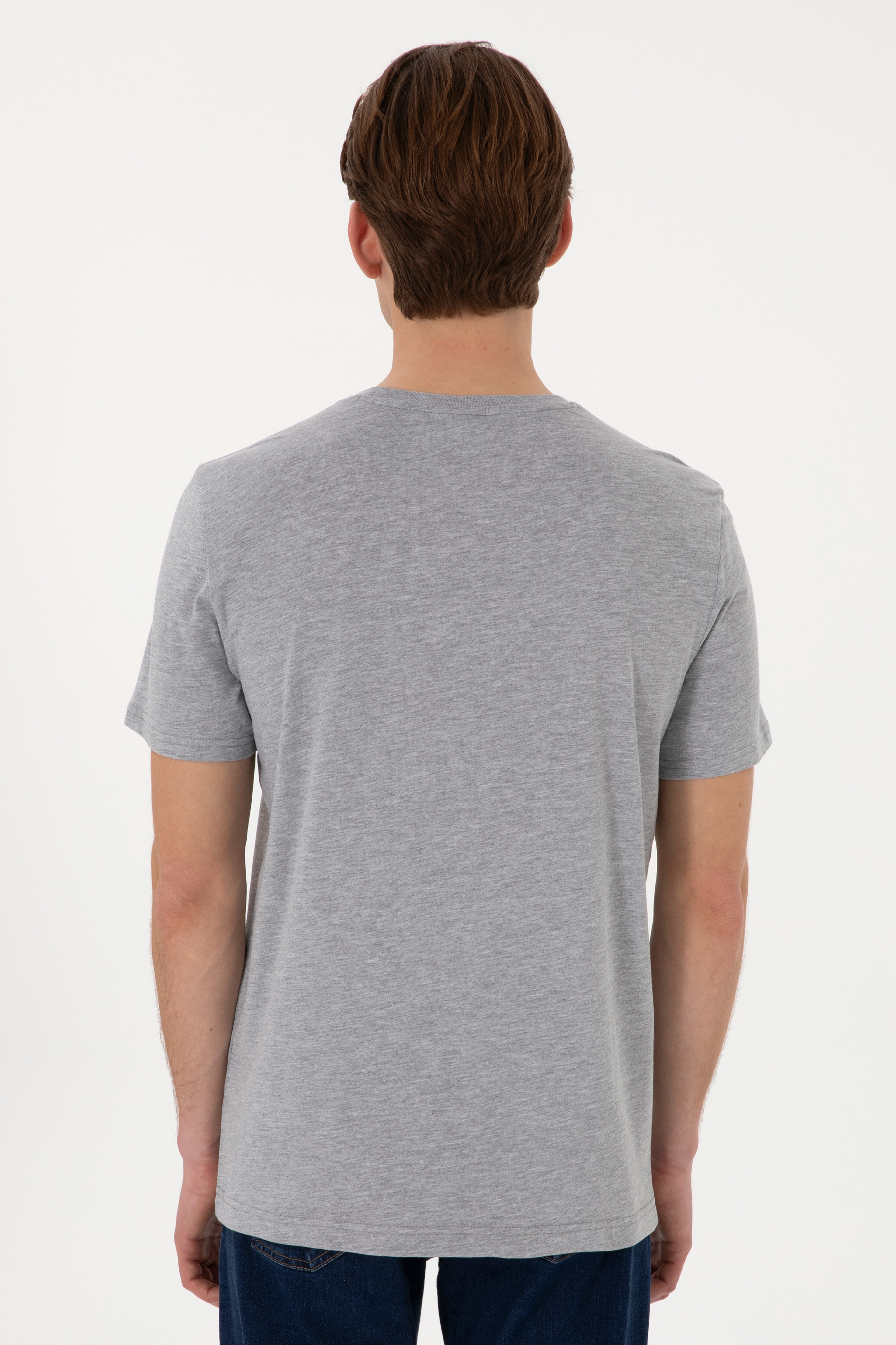 Erkek Regular Fit Bisiklet Yaka Gri Basic Tişört - Image 5