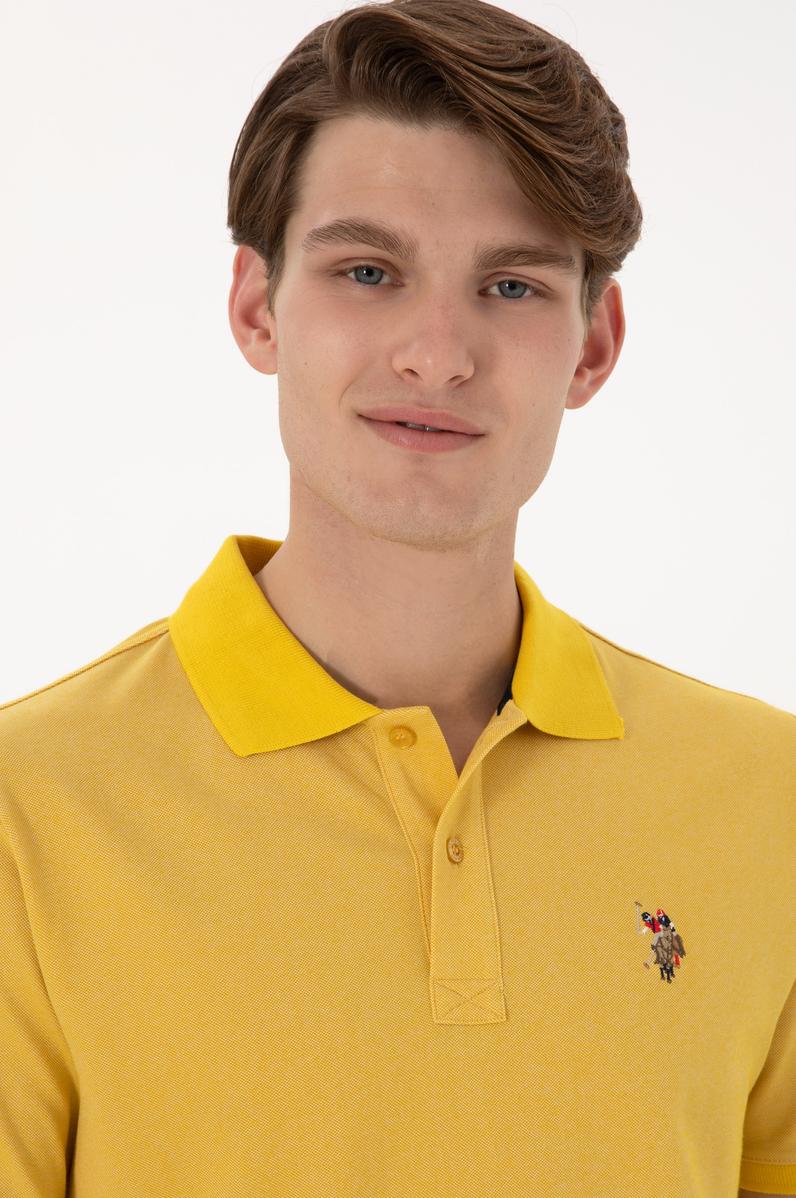 Erkek Regular Fit Polo Yaka Sarı Basic Tişört