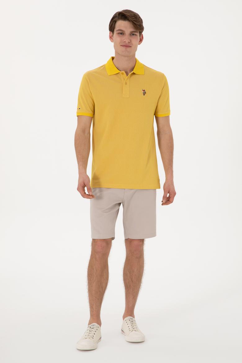Erkek Regular Fit Polo Yaka Sarı Basic Tişört - 50298072017