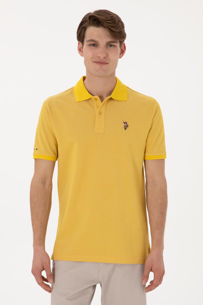 Erkek Regular Fit Polo Yaka Sarı Basic Tişört