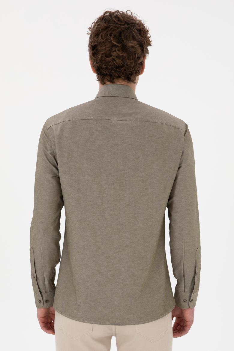 Erkek Vizon Uzun Kollu Basic Gömlek - 50298009054