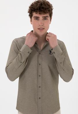 Erkek Vizon Uzun Kollu Basic Gömlek - 50298009054