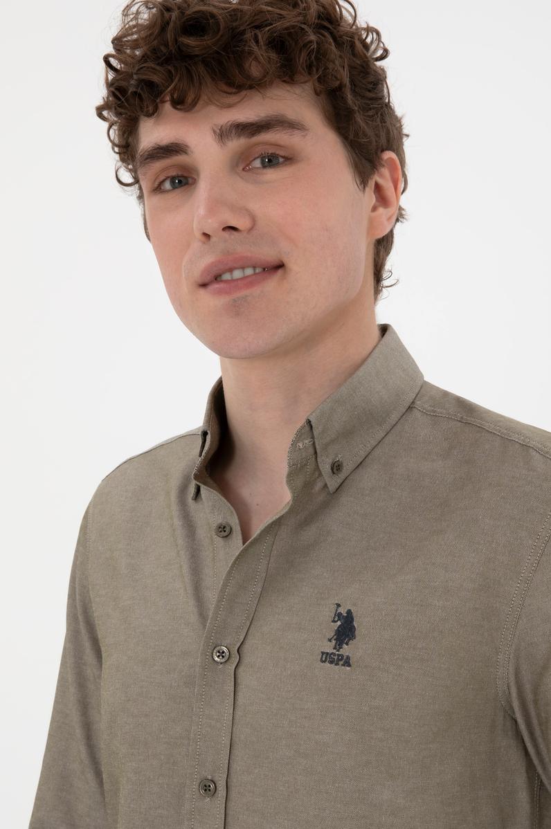 Erkek Vizon Uzun Kollu Basic Gömlek