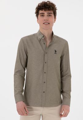 Erkek Vizon Uzun Kollu Basic Gömlek - 50298009054