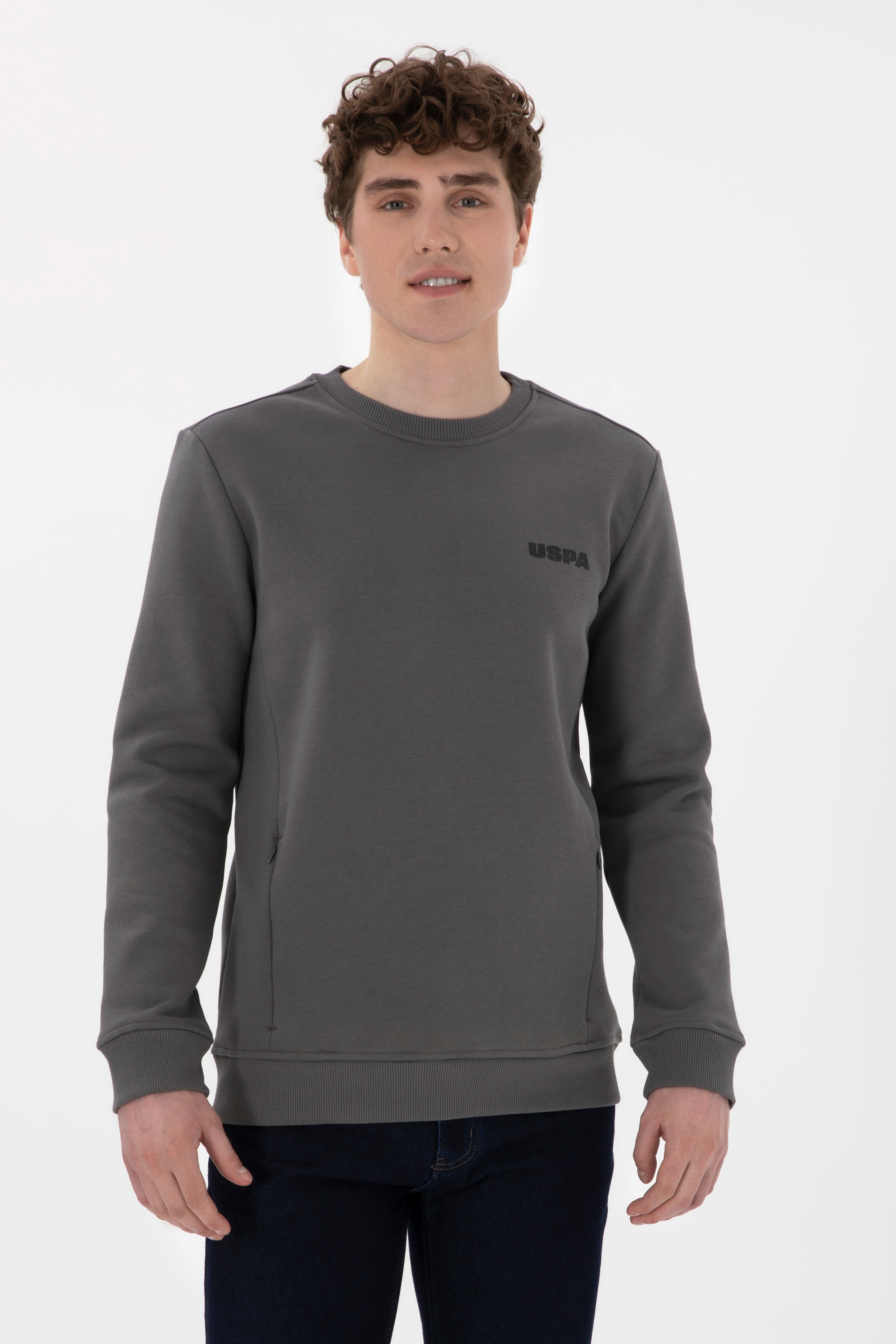 Erkek Regular Fit Bisiklet Yaka Antrasit Sweatshirt - Image 1