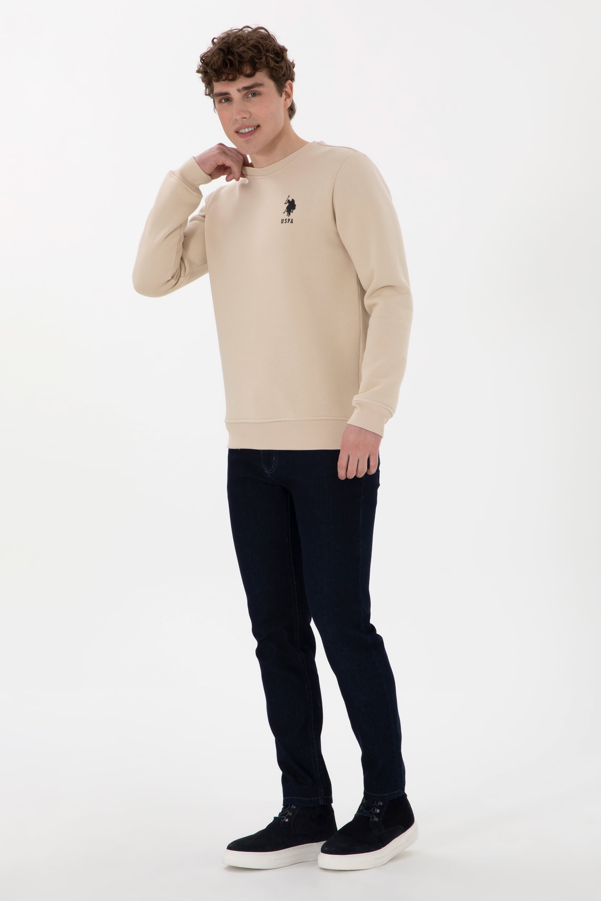 Erkek Regular Fit Bisiklet Yaka Taş Sweatshirt