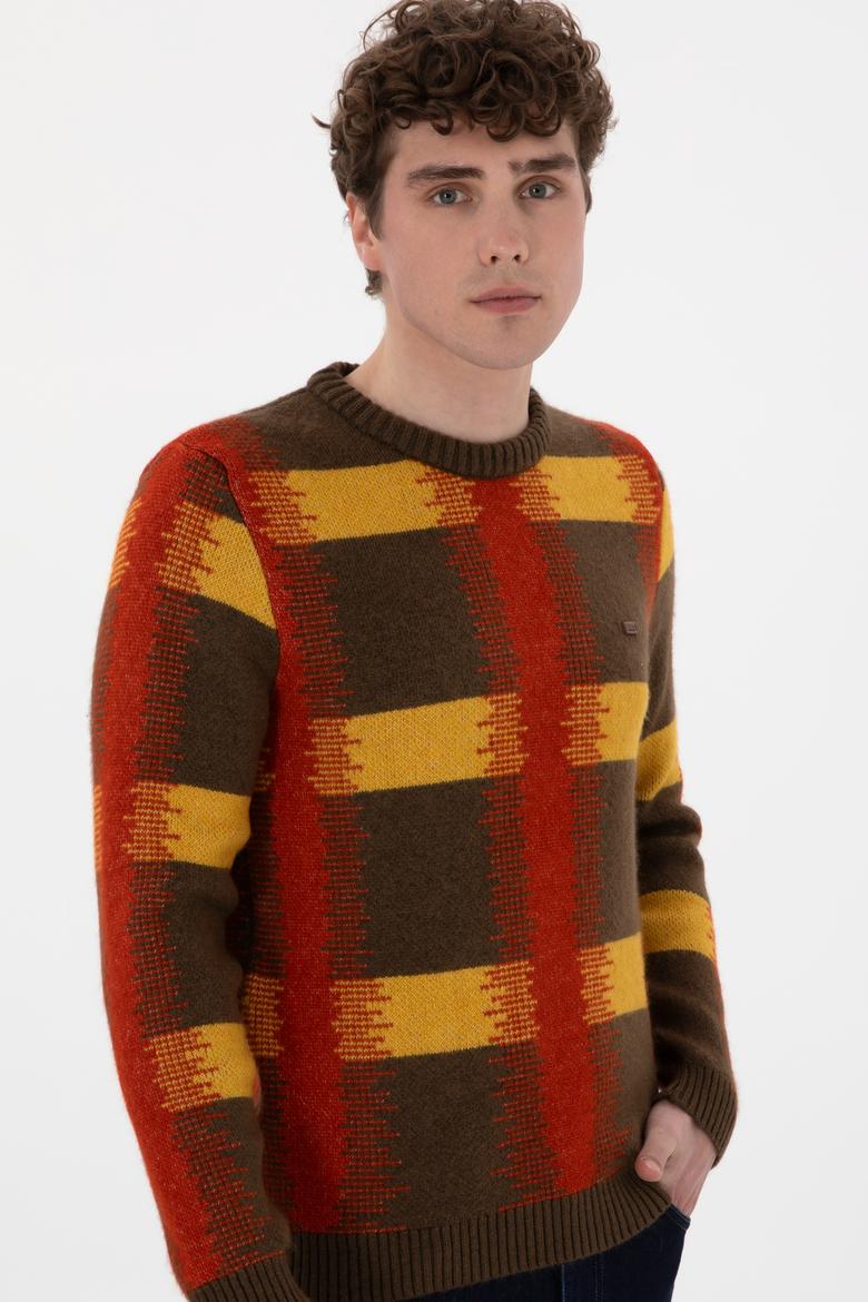 Erkek Regular Fit Bisiklet Yaka Haki Kazak - 50293138001