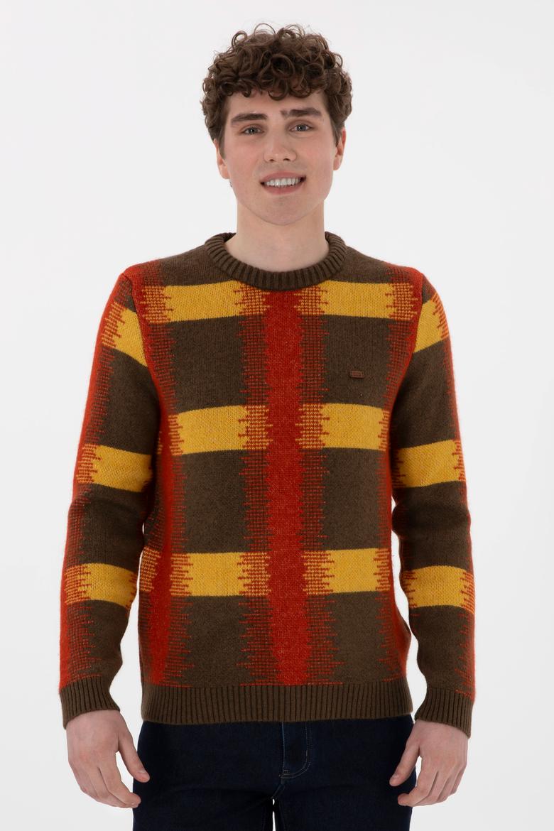 Erkek Regular Fit Bisiklet Yaka Haki Kazak