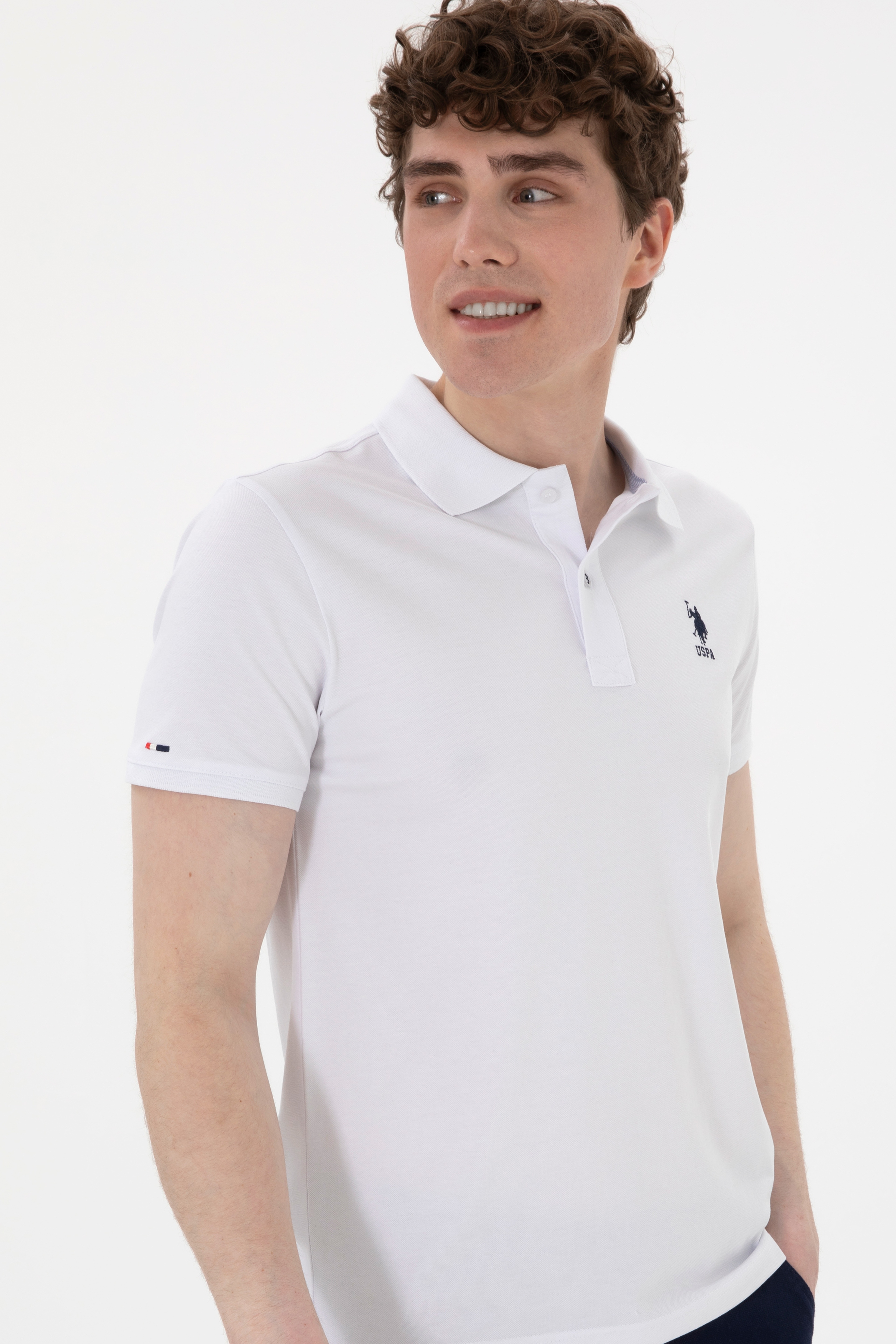 Erkek Slim Fit Polo Yaka Beyaz Basic Tişört - Image 3