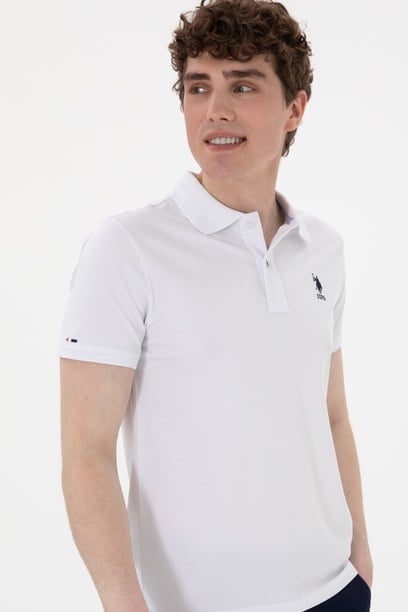Erkek Slim Fit Polo Yaka Beyaz Basic Tişört