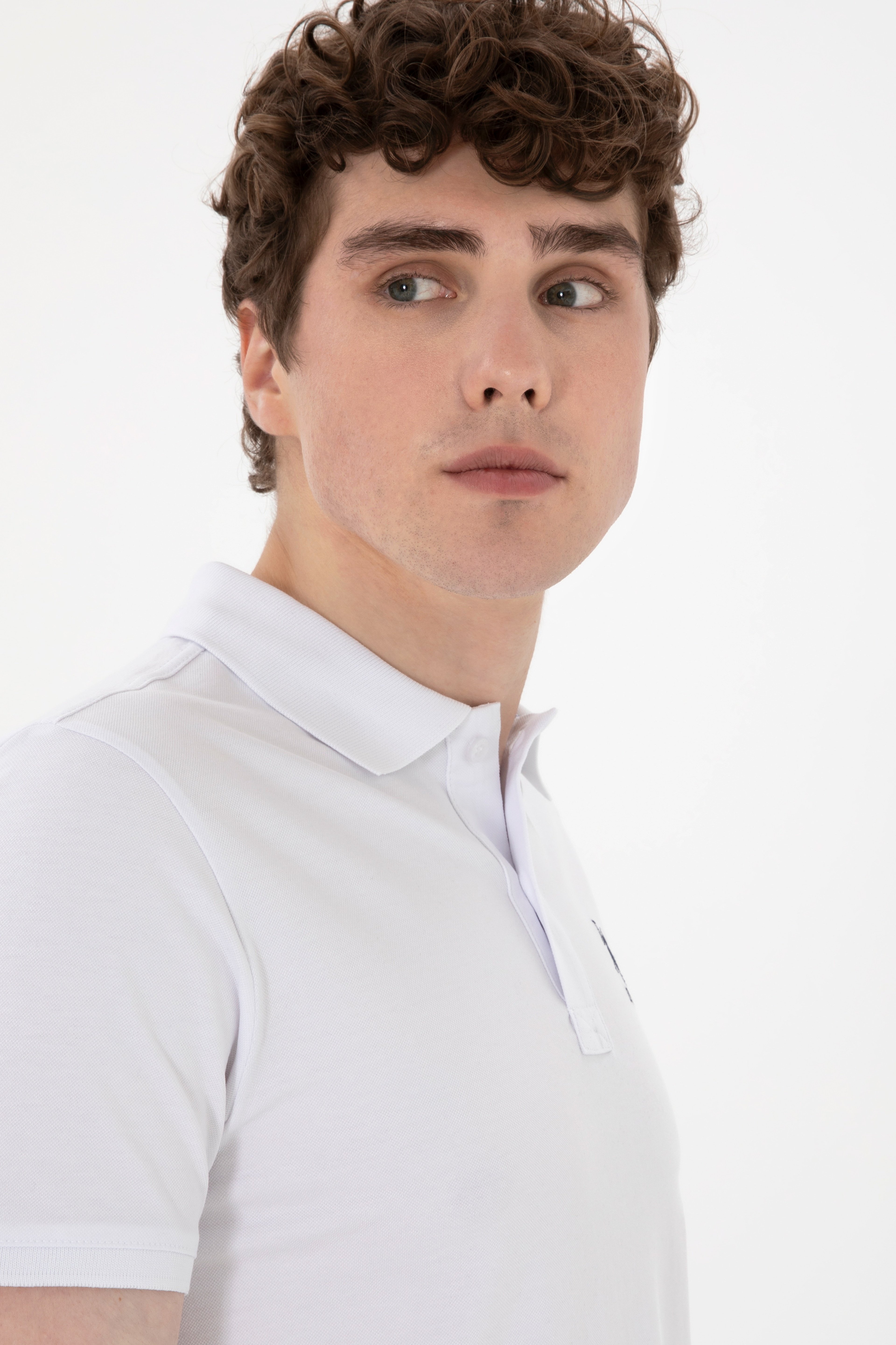 Erkek Slim Fit Polo Yaka Beyaz Basic Tişört - Image 2