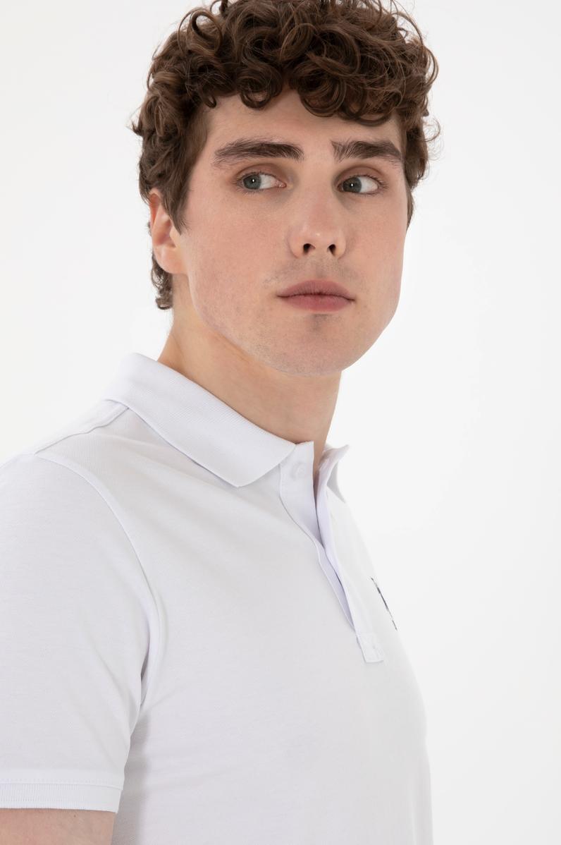Erkek Slim Fit Polo Yaka Beyaz Basic Tişört