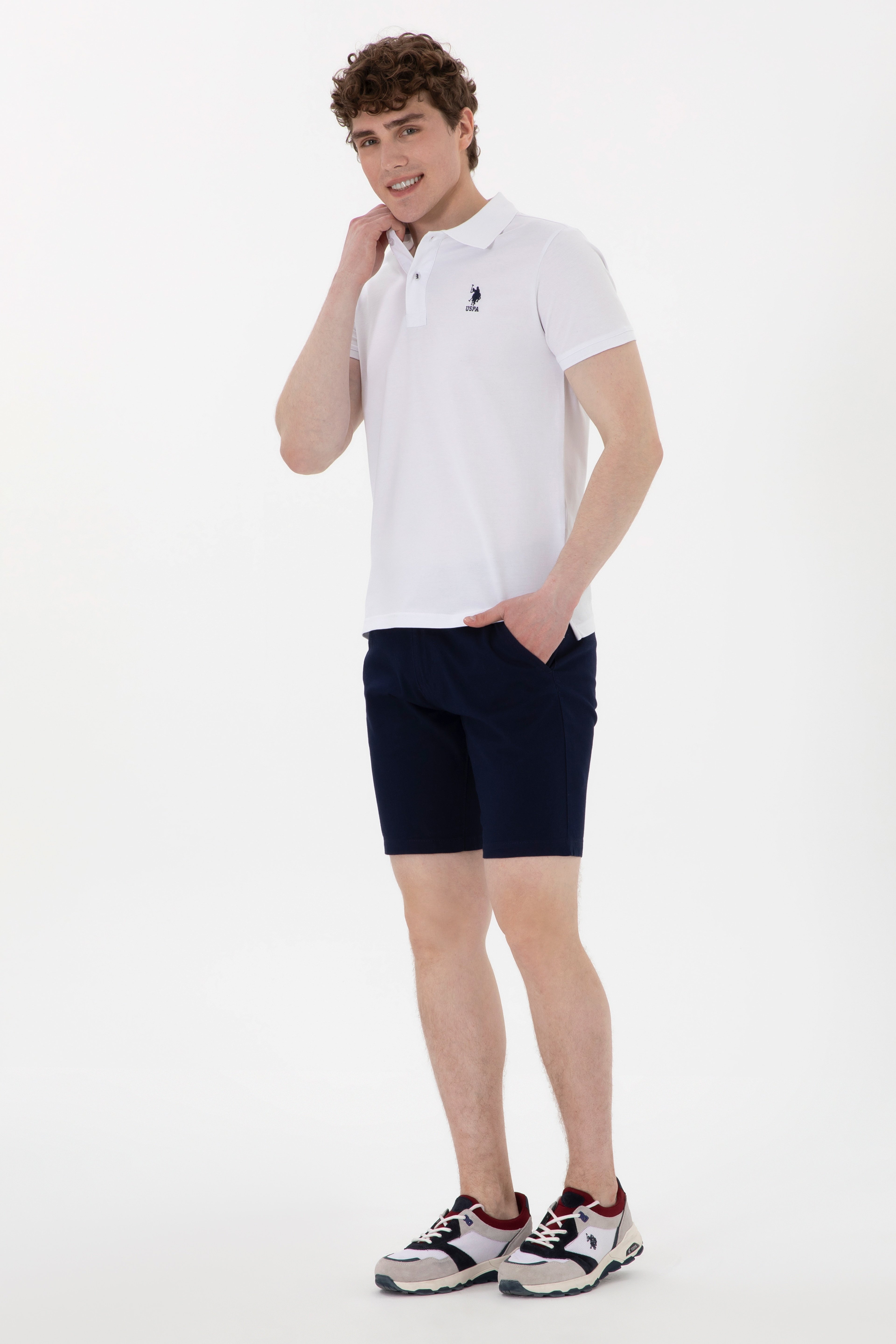 Erkek Slim Fit Polo Yaka Beyaz Basic Tişört