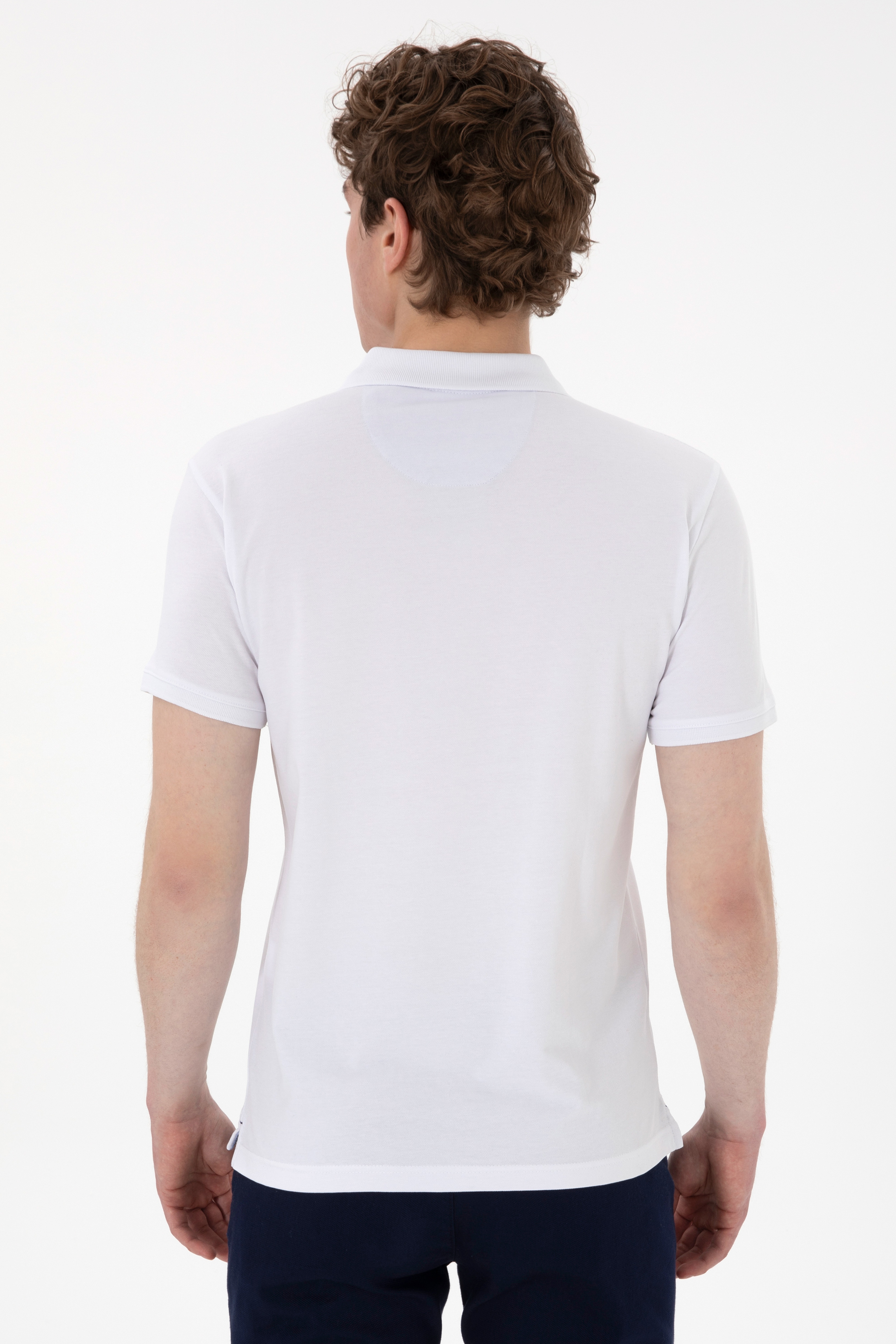 Erkek Slim Fit Polo Yaka Beyaz Basic Tişört