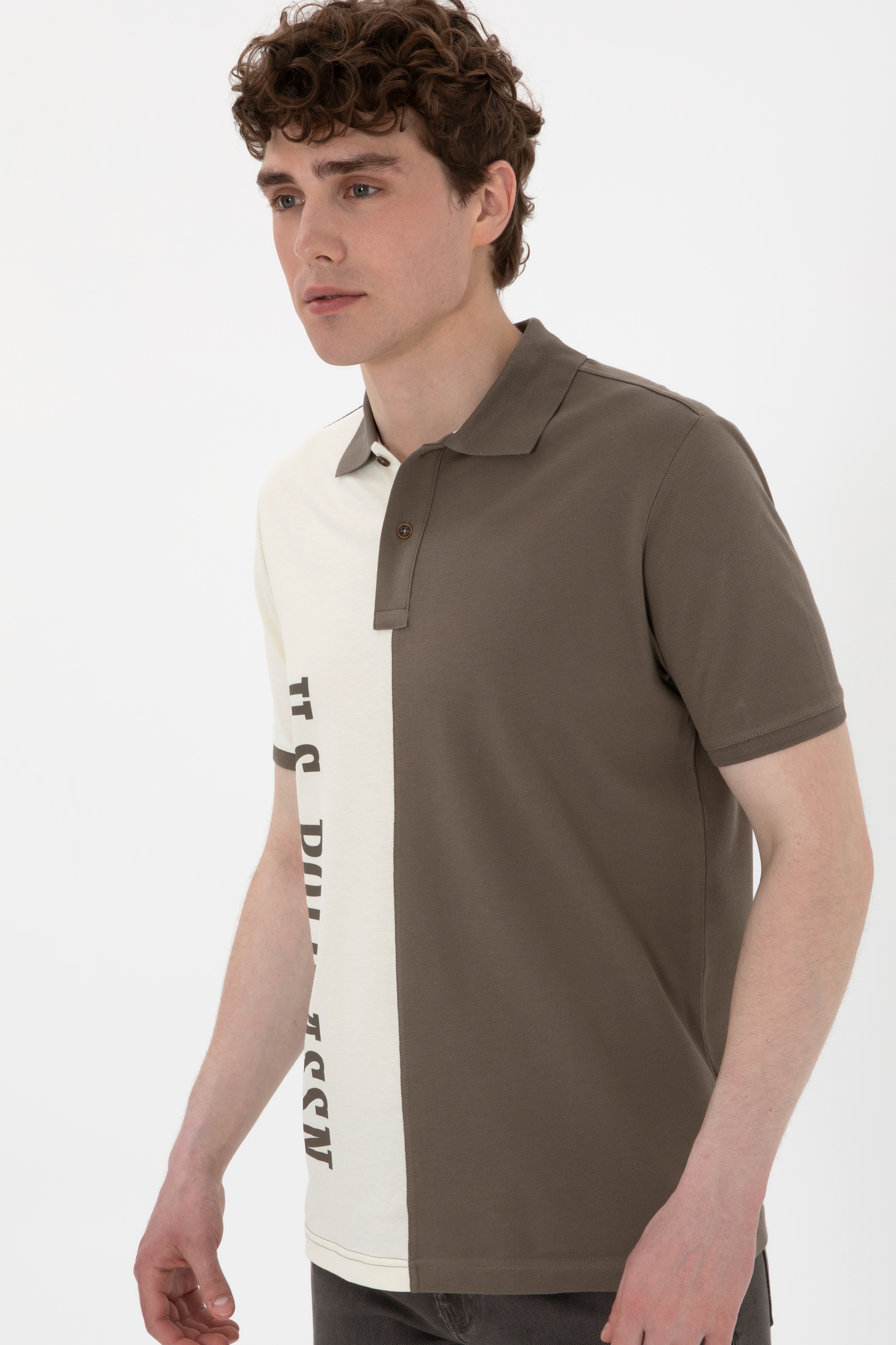 Erkek Regular Fit Polo Yaka Vizon Tişört