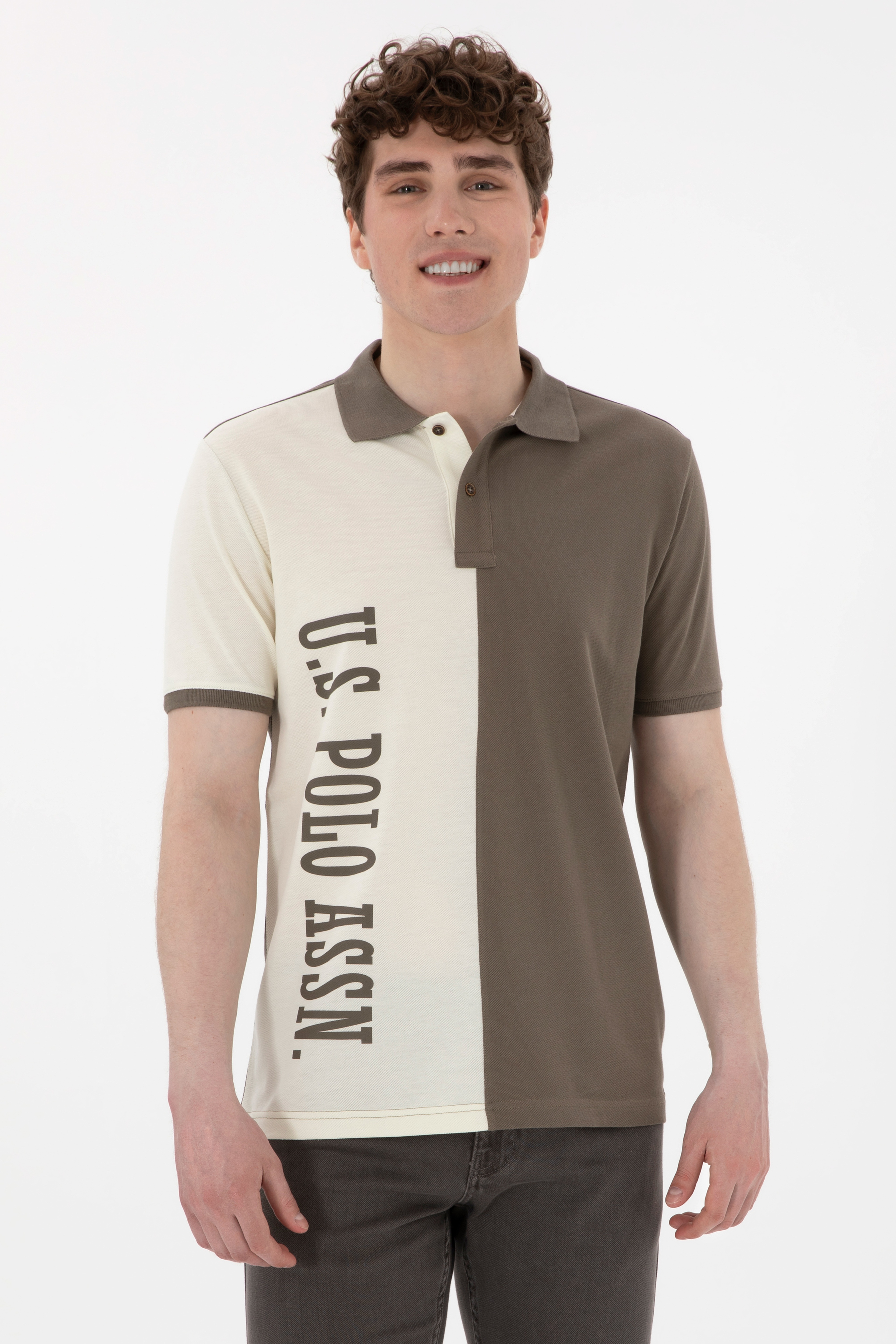 Erkek Regular Fit Polo Yaka Vizon Tişört - Image 1