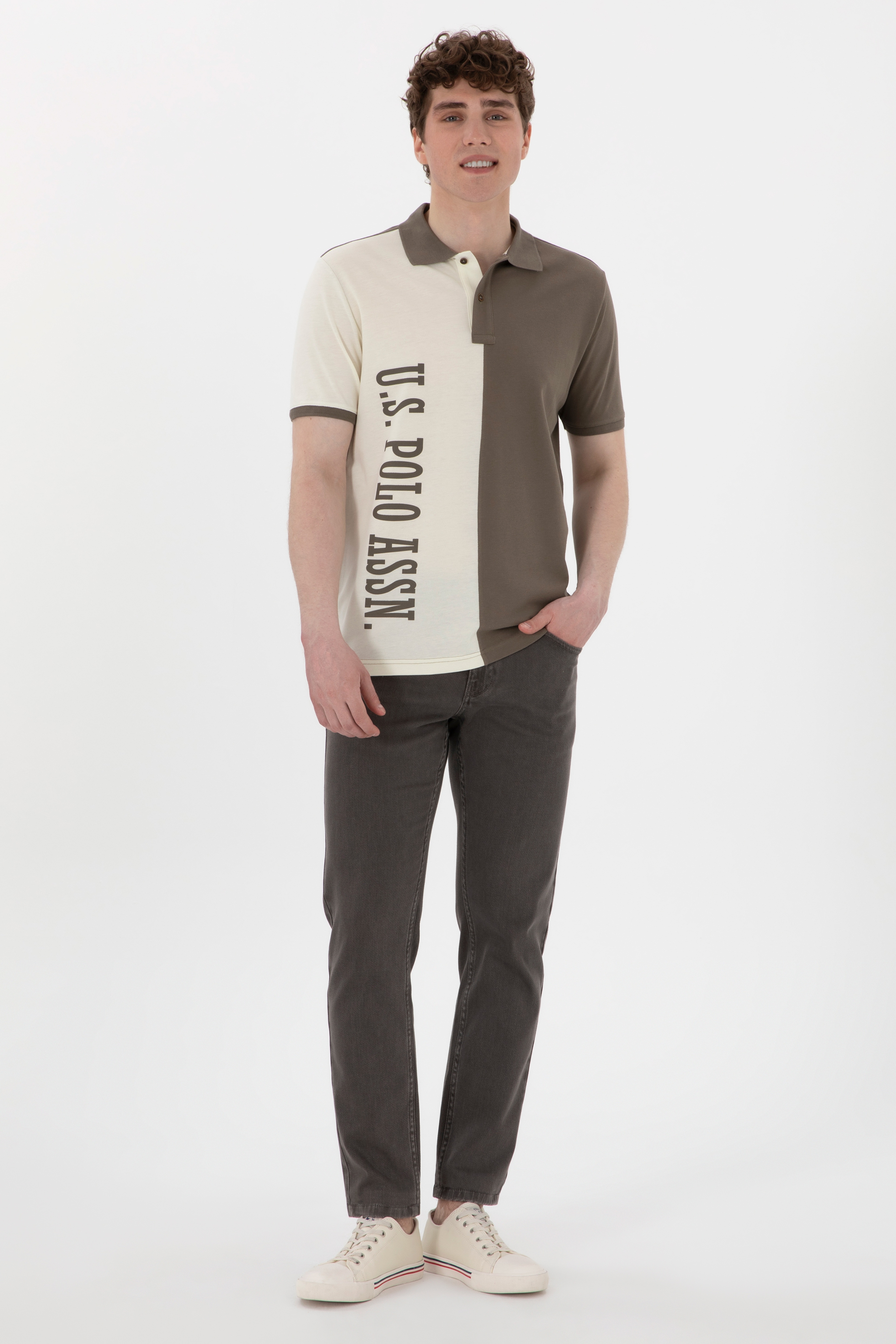Erkek Regular Fit Polo Yaka Vizon Tişört - Image 4