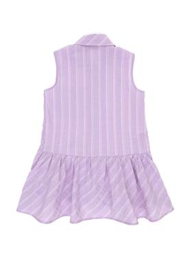 Kız Çocuk Lila Polo Yaka Kolsuz Çizgili Dokuma Elbise - 50306587013